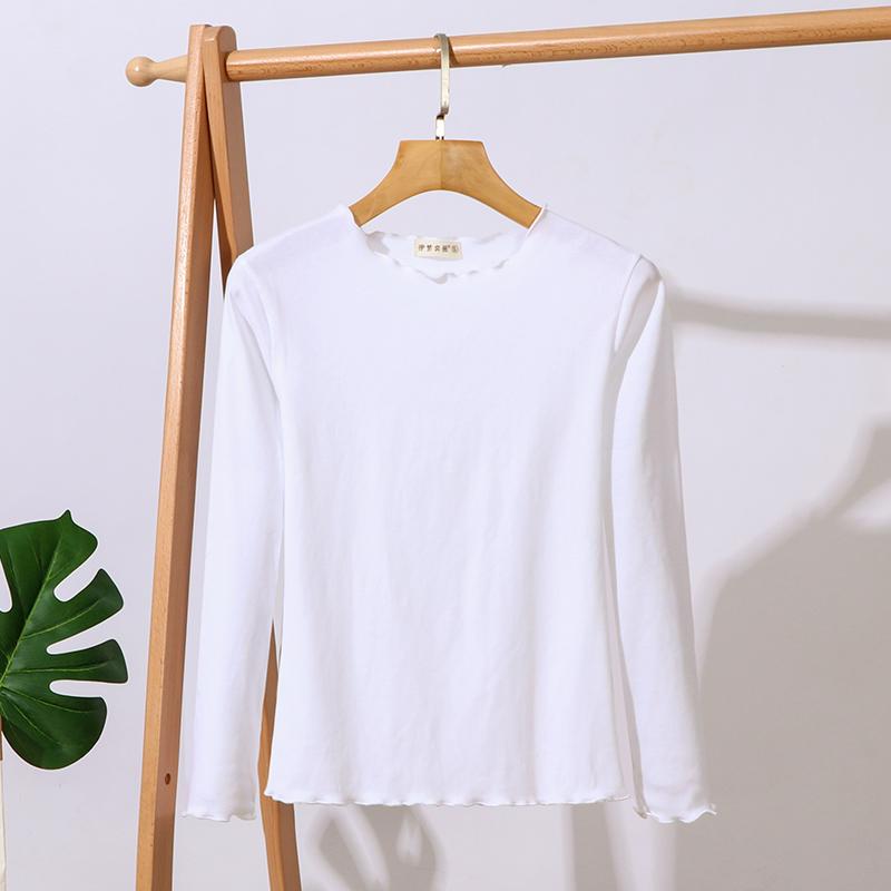 Spring Women T-shirt Long Sleeve Solid Lady Tee Tops Elasticity Slim Cotton Tshirt Female Clothes