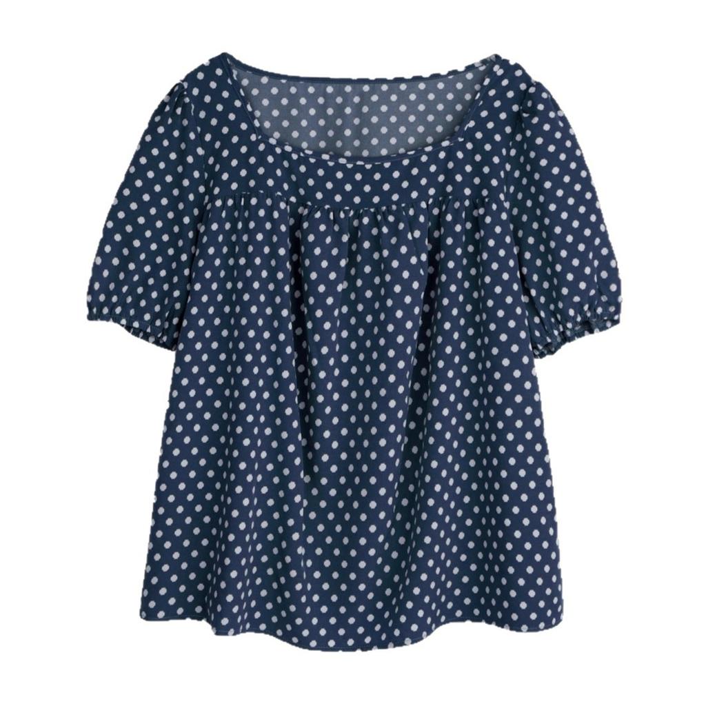 New Round-neck Blouse - Elegant Business Casual Pullover with Polka Dots - Large Size Women's Shirt