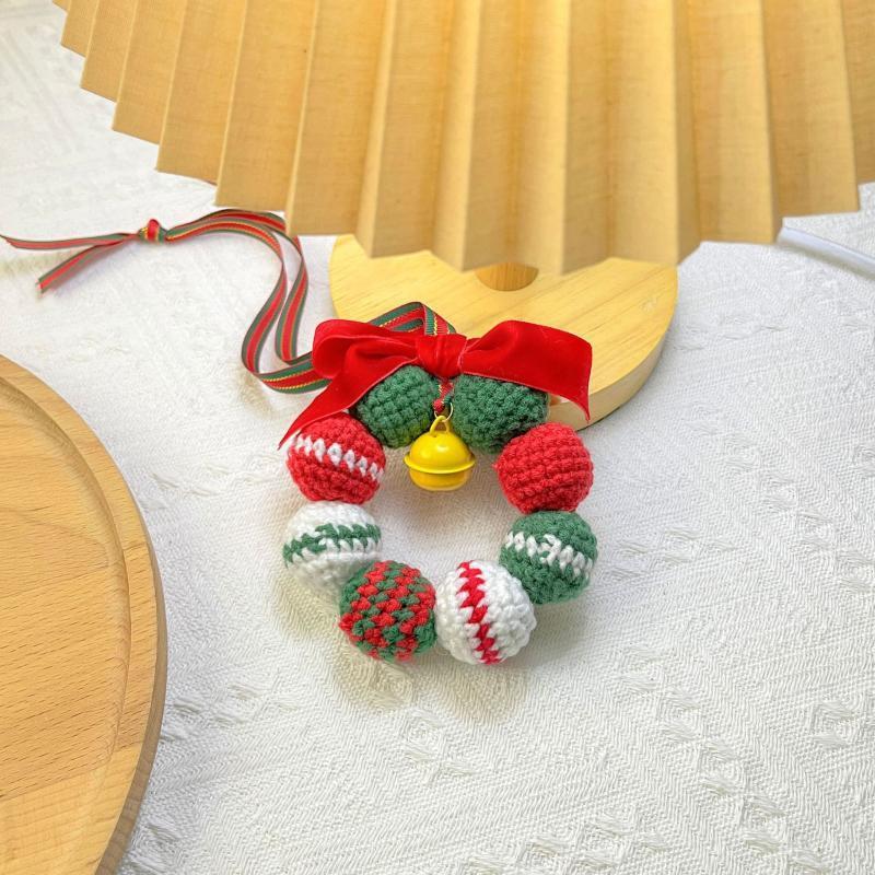 Christmas Handmade Crochet Hanging Style Creative Car Christmas Wreath Pendant Home Decoration Christmas Blessing Pendant Gift