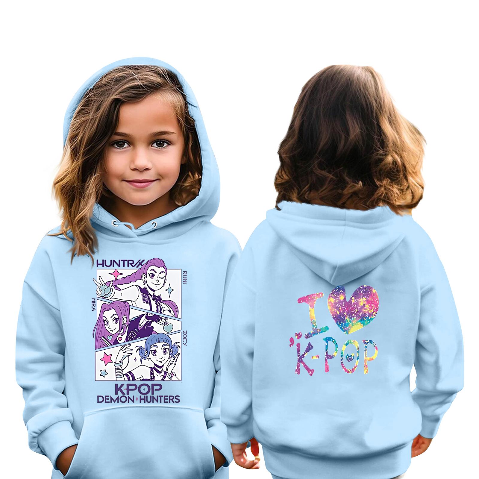 Kids Pullover Hoodie Casual Sweatshirt with Graphic Print Front and Back Long Sleeve Drawstring Hooded Top for Boys and Girls 110 синий