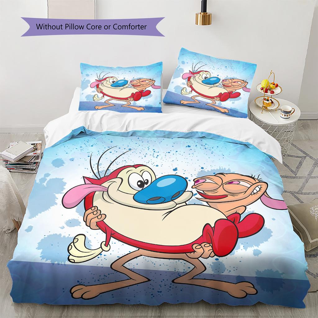 Ren & Stimpy  Pattern Bedding Quilt Set  Home Decoration  Gift (1 * duvet cover + 2 * pillowcase  without core)