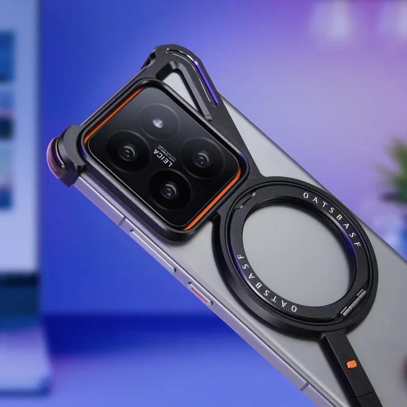 Eary for Xiaomi 14 Ultra 14 Pro 14 Aluminum Metal Case Frameless 360° Rotate Stand Kickstand Shockproof Bumper Phone Cover Shell