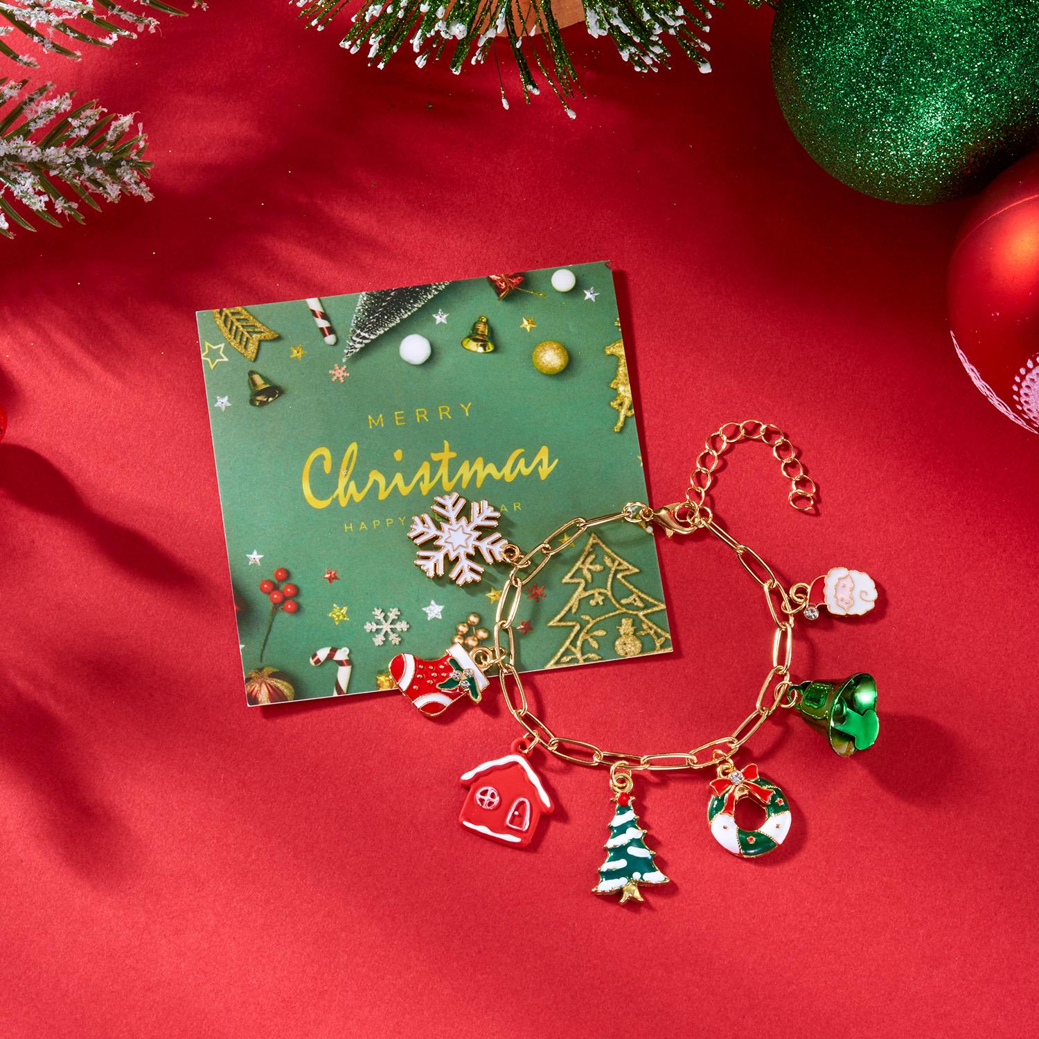 Exquisite Christmas Tree Beaded Double layer Necklace for Women Cute Santa Bell Snowman Necklace Party Jewellery Accessories
