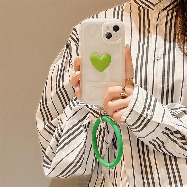 Ins Korea 3d Love Heart Clear Wrist Loop Strap Case For Iphone 13 12 11pro Max X Xr Xs Max Handy Strap Shockproof Cover