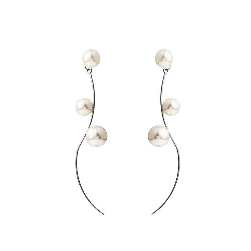 

New High-End Elegant Geometric Lines Pearl Stud Earrings, Ear Buckles, Front And Rear Fashionable And Novel Earrings