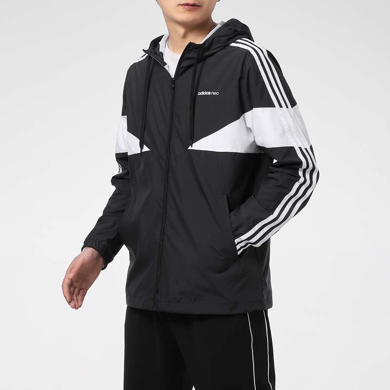 Adidas Colorblock Woven Windbreaker Hooded Jacket Men Outerwear Black GP5709