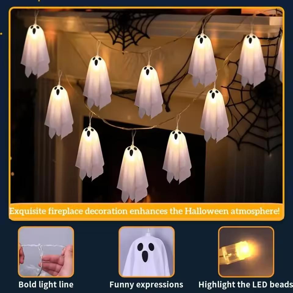 Ghost Halloween Lights 8 Modes Waterproof String Light Garland LED Hanging Ghost Horror Prop Indoor Outdoor Halloween Decoration