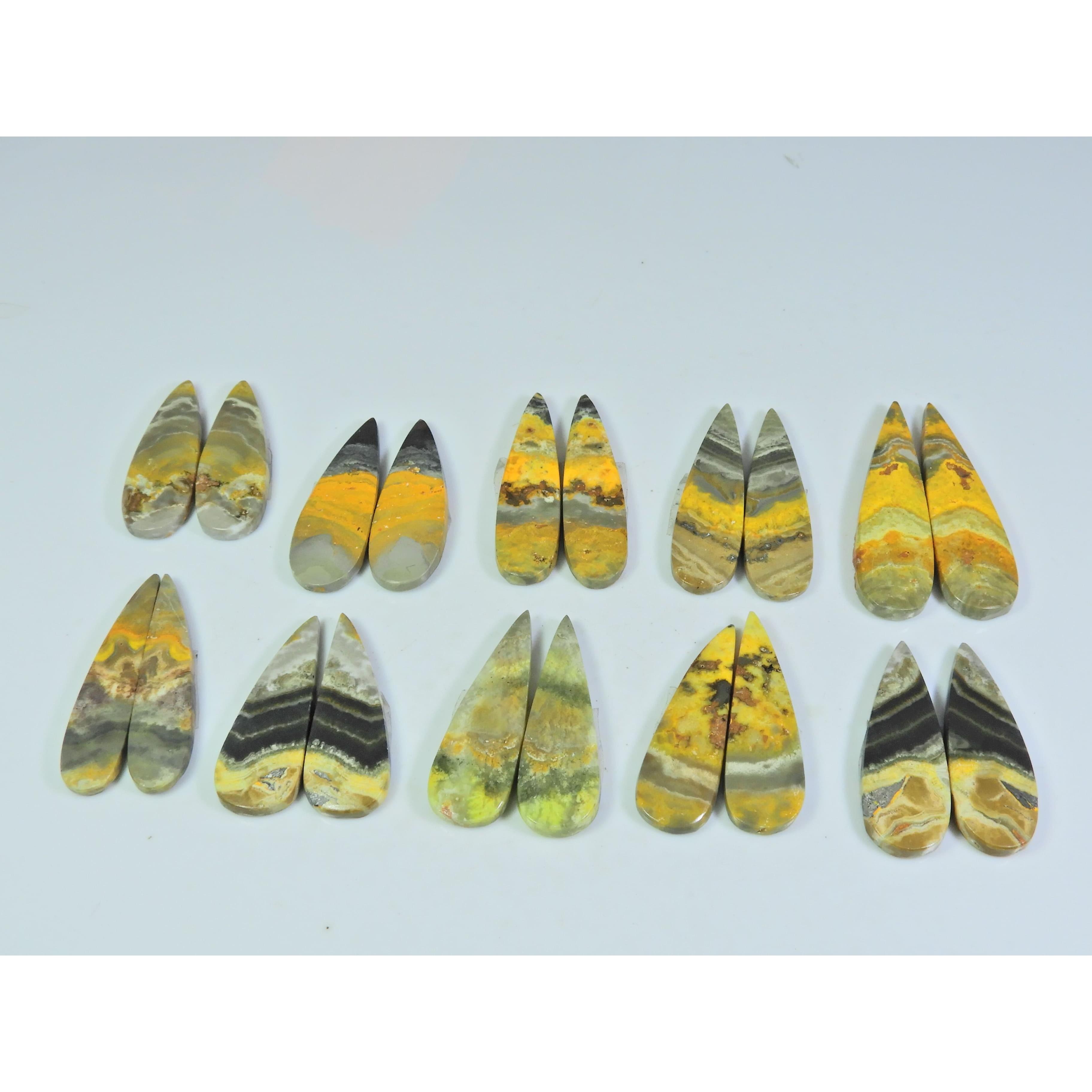 

199Cts. Natural Bumble Bee Jasper Pair Pear Cabochon Gemstone 10 Pair Lot C-130