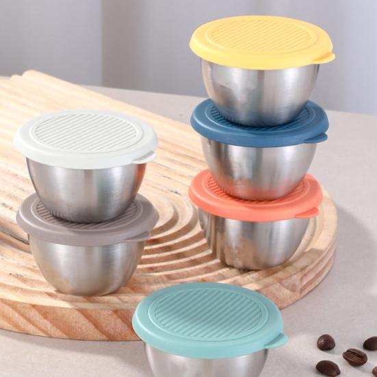 3/6Pcs Sauce Cups Salad Dressing Containers 50ml Reusable Leak-Proof Stainless Steel Sauce Containers with Silicone Lids