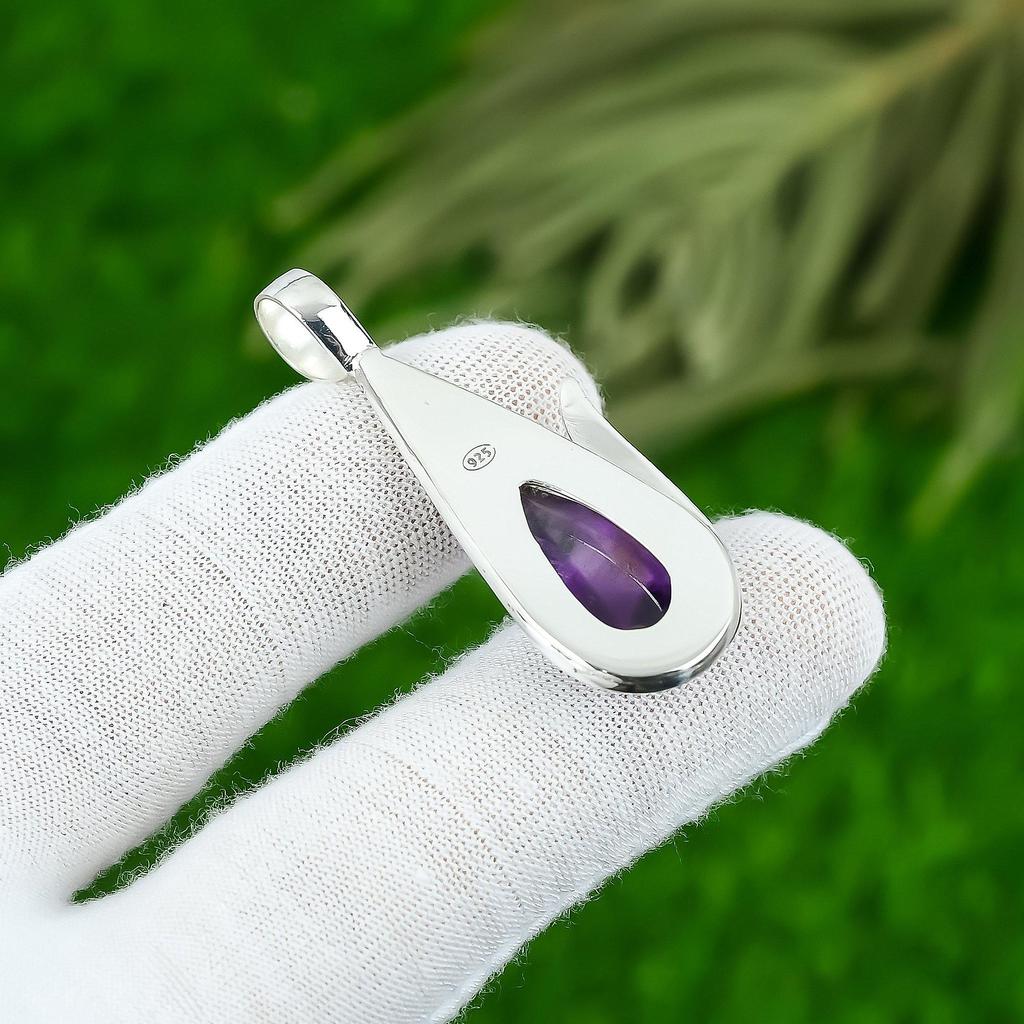 Sterling Silver Pear Star Amethyst Stone Birthday Trendy Bezel Sister Pendant