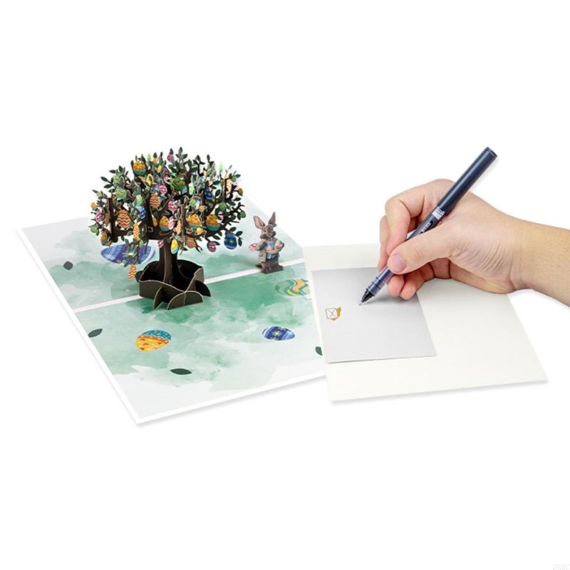 Recycled Paper Easters Popup Greeting Card Rabbit Eggs Tree Craft