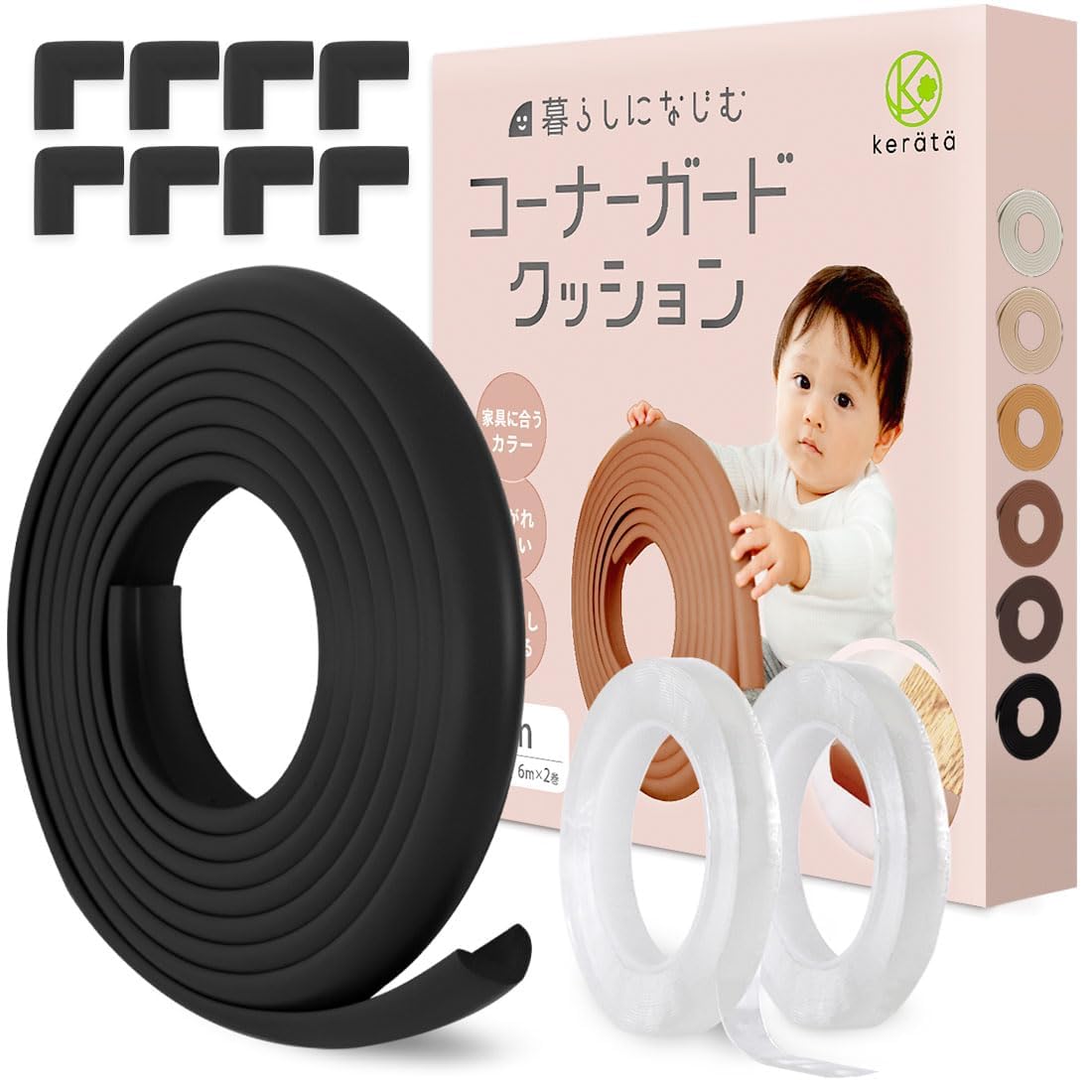 

Keratta Corner Guard Cushion for Babies 8 Corner Custom Colors to Blend in with Double Gel Tape for Preventing Corners [5m + Guards] Furniture, Bumps, чёрный