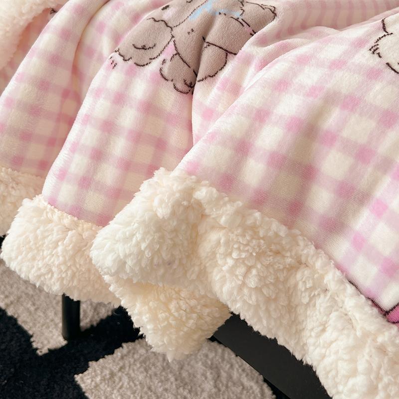 Pink Plaid Thick Blanket Girls Childrens Room Cute Cartoon Animal Bed Blanket Adults Home Travel Autumn and Winter Warm Blankets