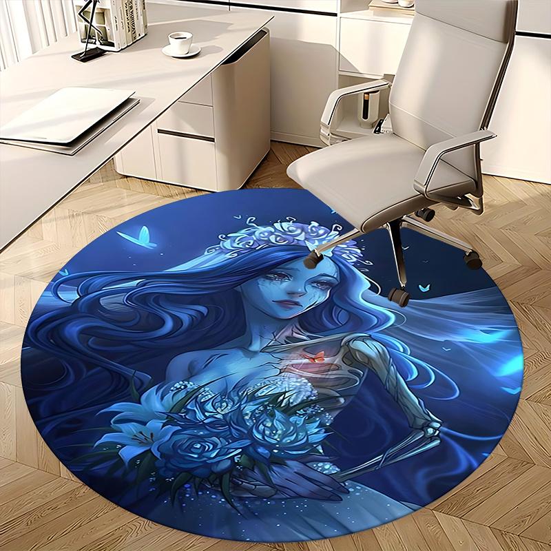 Zombie Bride Horror Theme Ethereal Blue Butterfly Chair Mat Round Carpet for Home Decor, Office, Living Room, Bedroom Gift0168b