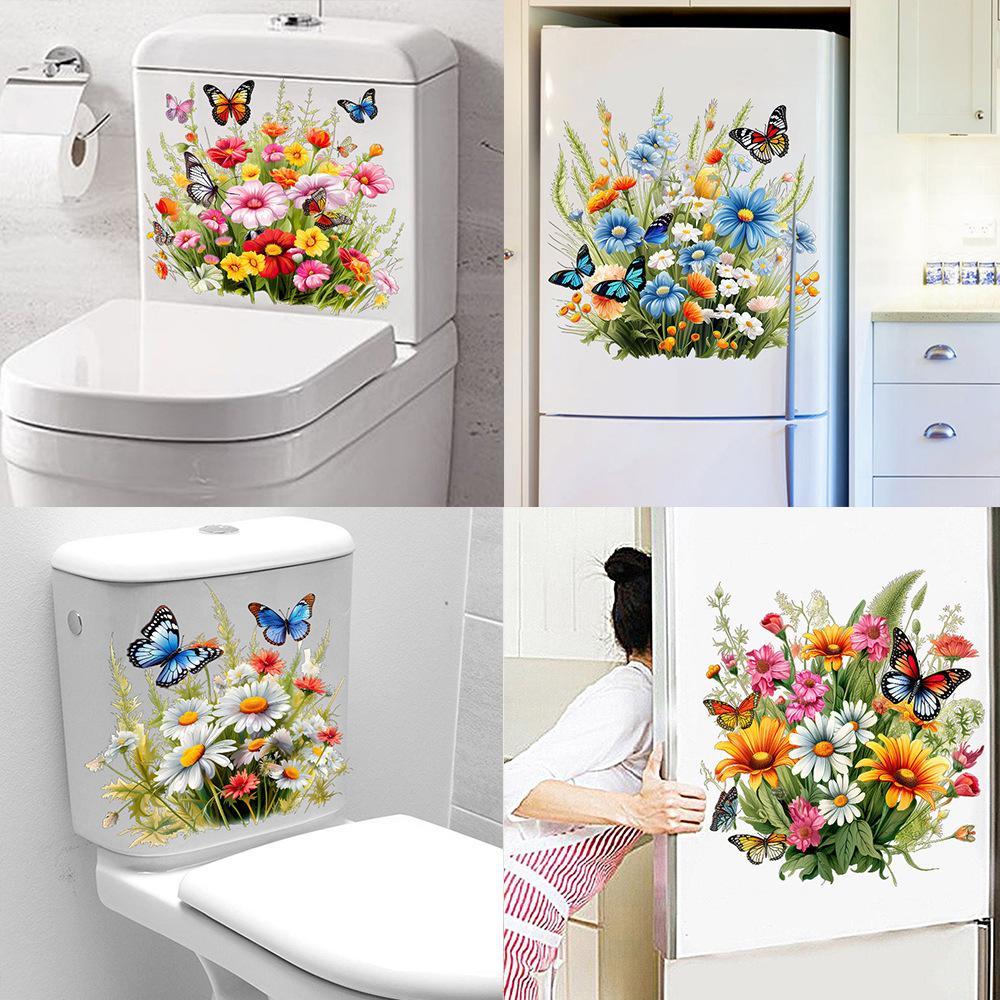 Painted Butterfly Flowers Small Grass Wall Sticker Toilet Bathroom Refrigerator Wall Sticker Living Room Bedroom Decoration Painting
