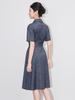 Retro Jacquard Denim Slimming Mid-Length Dress for Women - Summer Style