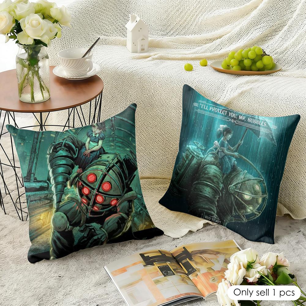 Fanart B-Bioshock R-Rapture Cushion Cover Natural Linen Organic Fabric Double-Sided Printing Sofa Home Decor Gift Pillow Case