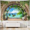 Window Landscape Tapestry For Decoration 3D Romantic Flowers Tapestry Home Painting Psychedelic Forest Tapestries Wall Hanging Premium Quality
