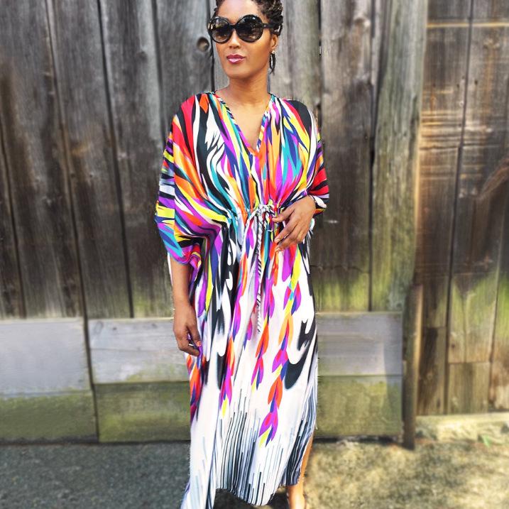 

Радужный вискозный халат на кулиске: Повседневное парео для бикини One Size