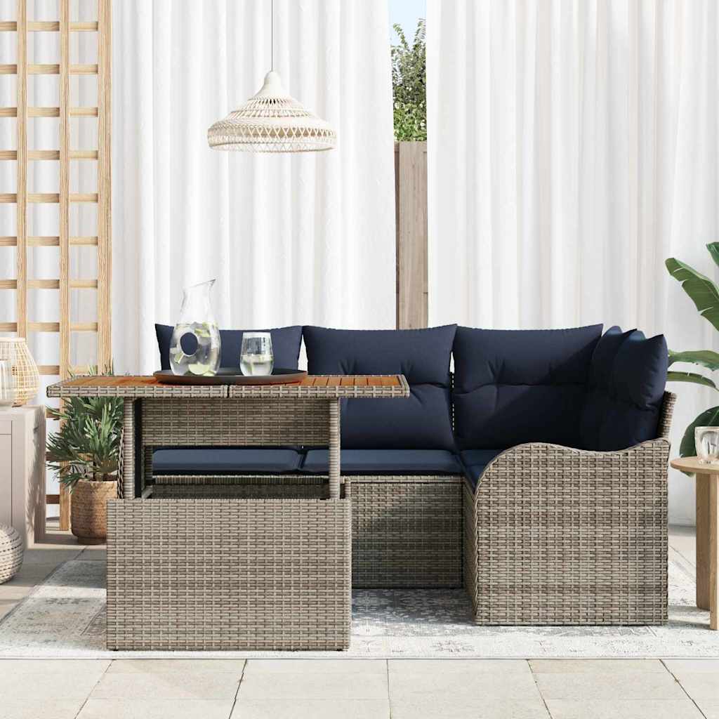 Garden Sofa Set 5 Pieces 4 Seater Grey and Navy Blue