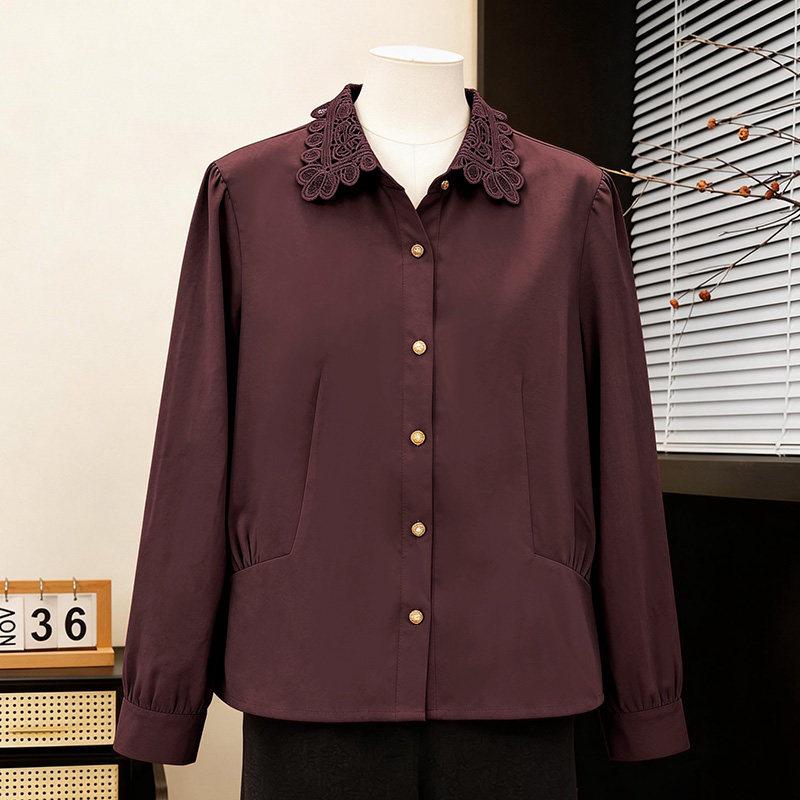 

Spring 2026 Elegant Loose Fit Casual Shirt for Middle-aged & Elderly Women 2XL (suggested for 140-155 jin) вино красного