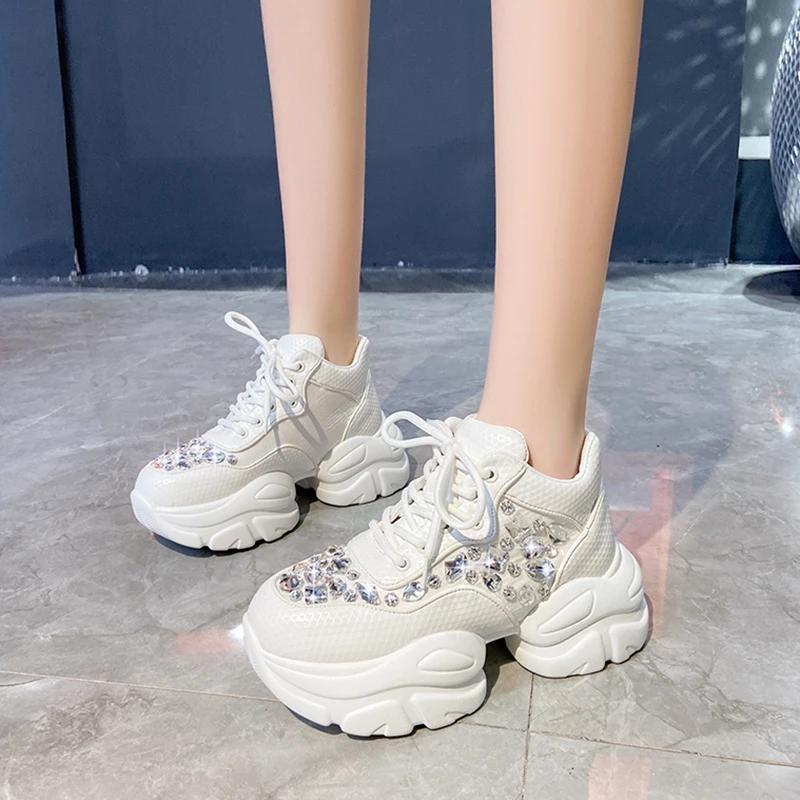 Spring Autumn New Sports High Quality Thick Soled Shoes For Women Fashion Diamond Inlaid Luxury Design Fashion Women'S Shoes
