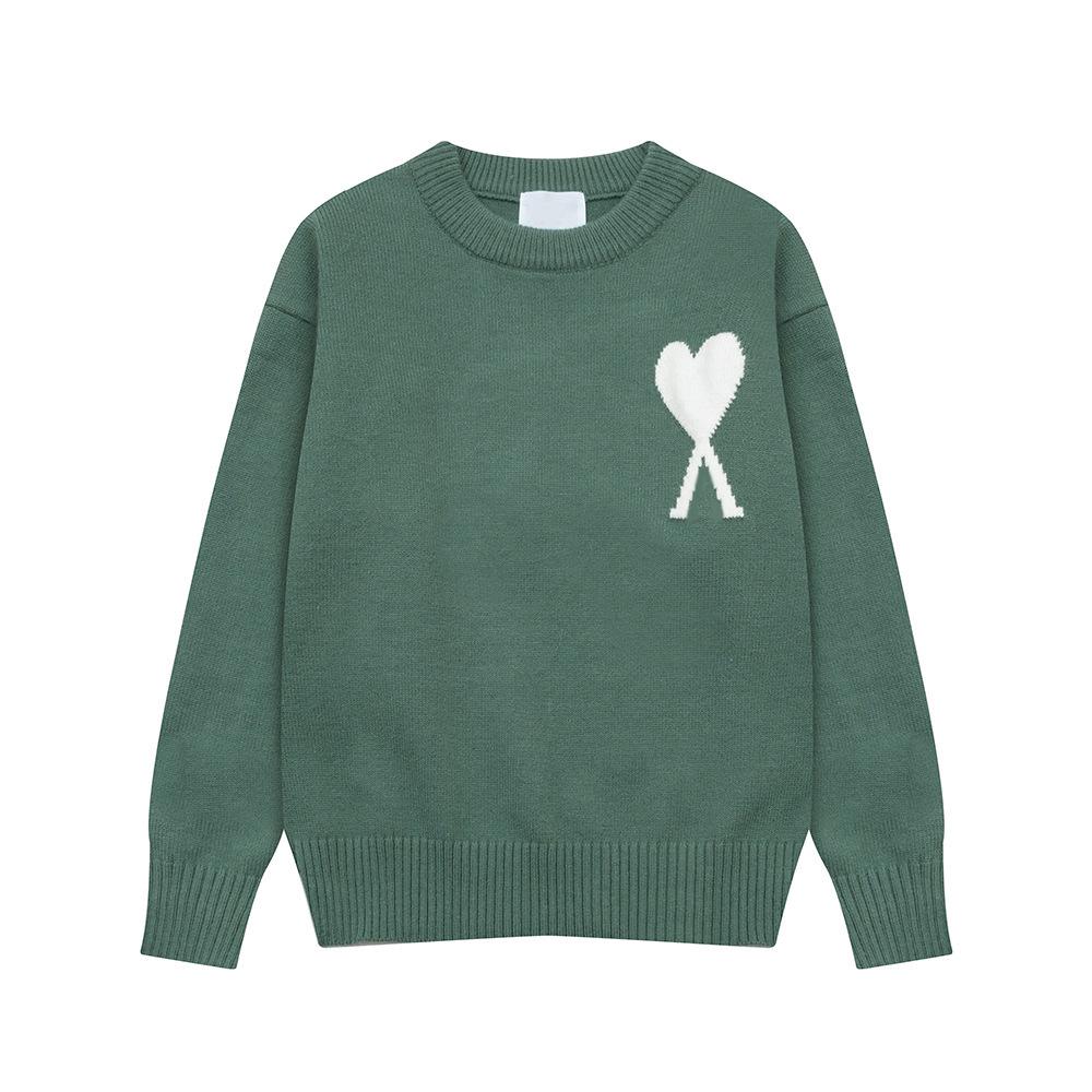 

Свитер с жаккардовым узором в виде сердец в американском стиле с длинными рукавами для мужчин и женщин - Осенне-зимний парный топ XL серый/зелёный