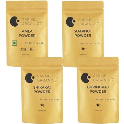 CARMEL ORGANICS Combo of Amla,Shikakai,Soapnut & Bhringraj Powder(75g Each)| Promotes Hair Growth,Strengthens Hair | No Added Preservatives
