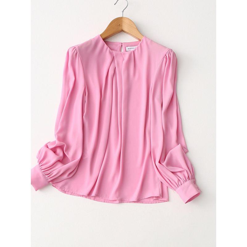 Export Export High Quality Customer Supply Chiffon Minimalist Loose Pleated Stylish Pullover Chiffon Shirt Women's Long Sleeve