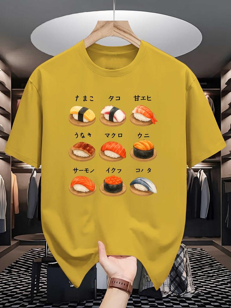 Japanese sushi Retro Print Unisexs Crew Neck T Shirt Oriental Warrior Graphic Short Sleeve Casual Cotton Fashion Street Tees