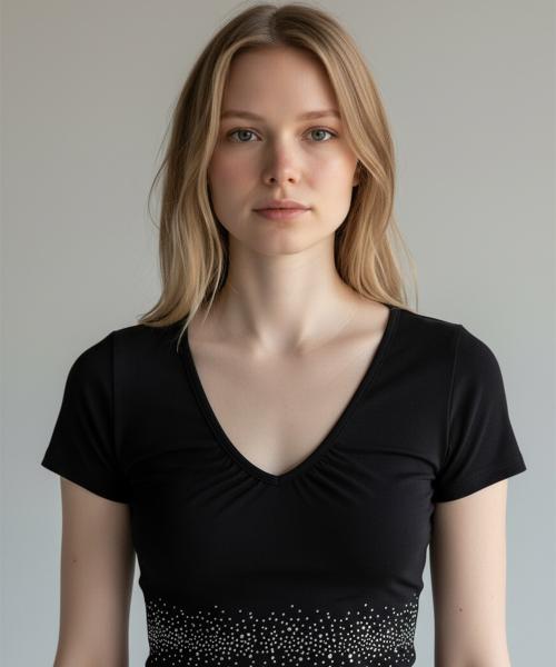 Bonseullipi Crystal Line V Shirring Tee (Black)