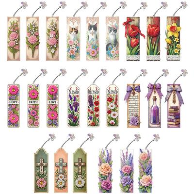 3 Stück Sonderform Rosenstrauß DIY Lesezeichen Diamantmalerei-Sets Diamantkunst-Lesezeichen mit Anhänger für Kinder Erwachsene Anfänger