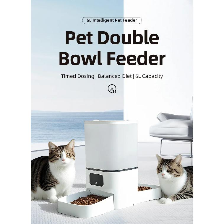 6L Double Bowl Tuya Smart WIFi Pet Feeder Automatic Cat Dog Slow Food Machine With Timed Quantitative Food Dispenser Bow