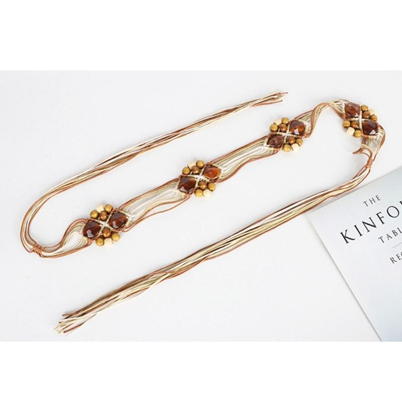 DIY Bohemian Wooden Bead Waist Rope Braided Tassels Belt Ethnic Style Belts