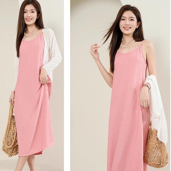 Women's Summer Pleated Suspender Slimming Dress Casual All-Match Loose Drooping Dress