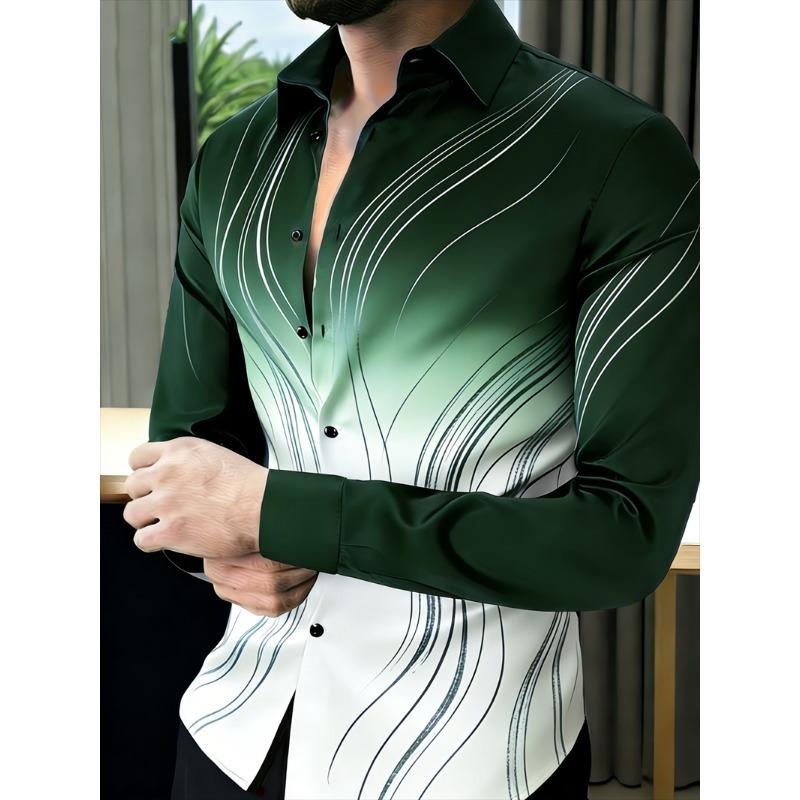 New Men's 11 Color 3D Printed Shirt with High-quality Gradient Pattern, Casual and Fashionable Long Sleeved Lapel Shirt