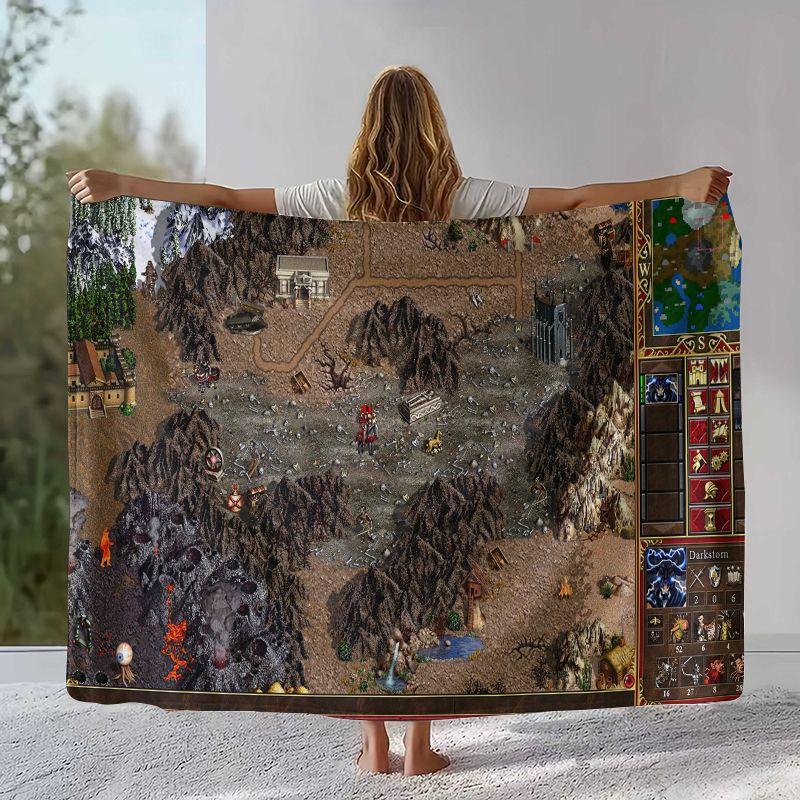Classic Game Heroes of Might and Magic Map Flannel Blanket,Soft Plush Throw for Home Bedroom Bed Sofa Cover Camping Picnic Gift