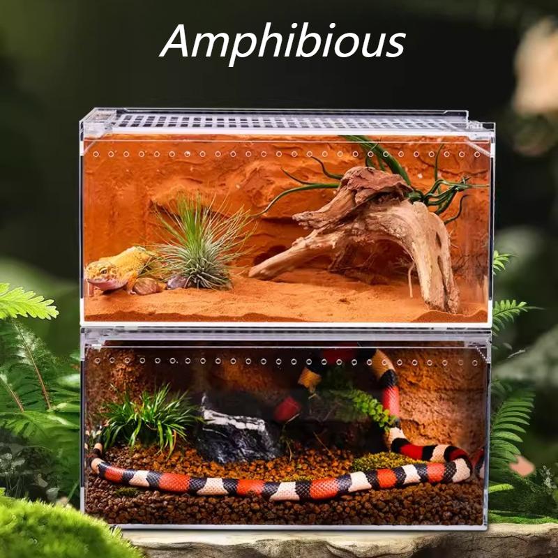 Reptiles Terrarium Lizard Gecko Snake Transparent Breeding Box Anti-escape Breathable Reptile Kennel Small Pet House Habitat