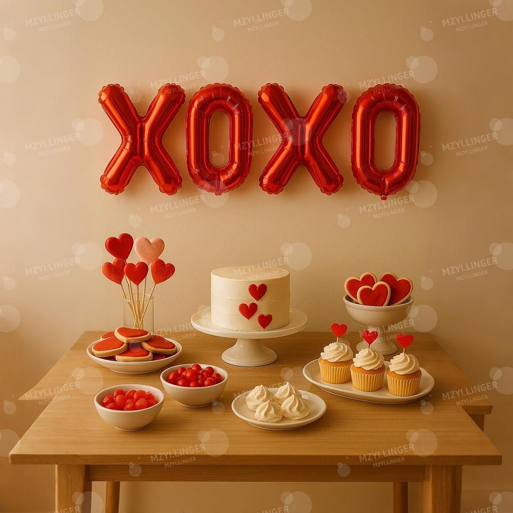 Valentine's Day Balloon Set XOXO Letter Red Lips Heart shaped Balloon for Single Girl's Birthday Decor on Valentine's Day