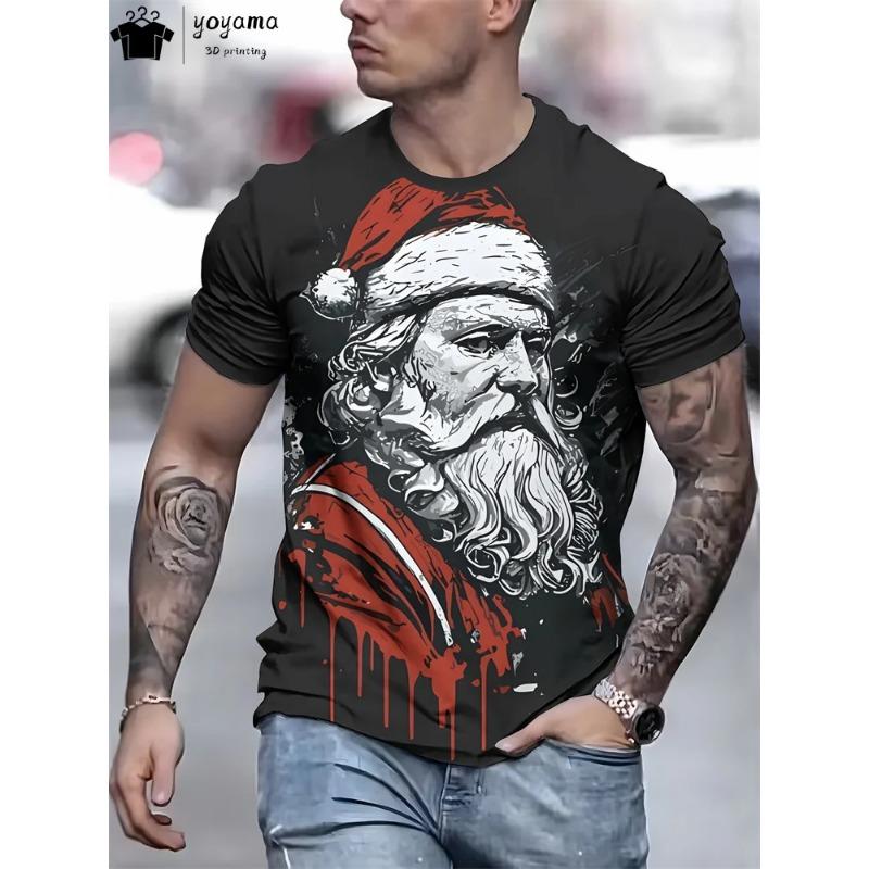 Christmas 3D Santa Claus Print T Shirt for Men Casual Short Sleeve Tee Shirts Fashion O-Neck Top New Year Gift Oversized T-Shirt