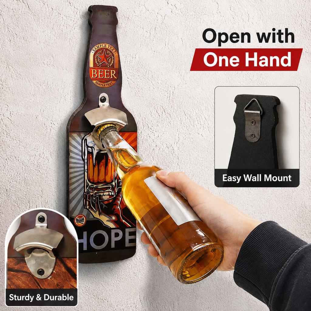 Vintage Bottle Shaped Wall Mounted Bottle Opener Decorative Beer Cap Opener for Home Bar Pub Restaurant BBQ Kitchen Wall Decor 6