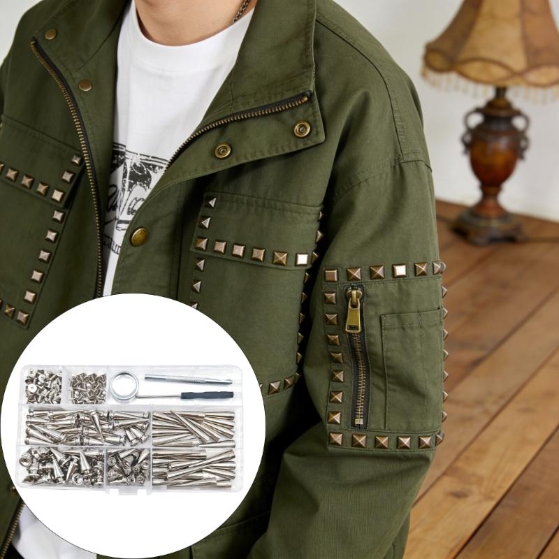 105Pieces Multiple Size Alloy Punk Rivets Set Including Tool and Case for Crafting Clothing Designs