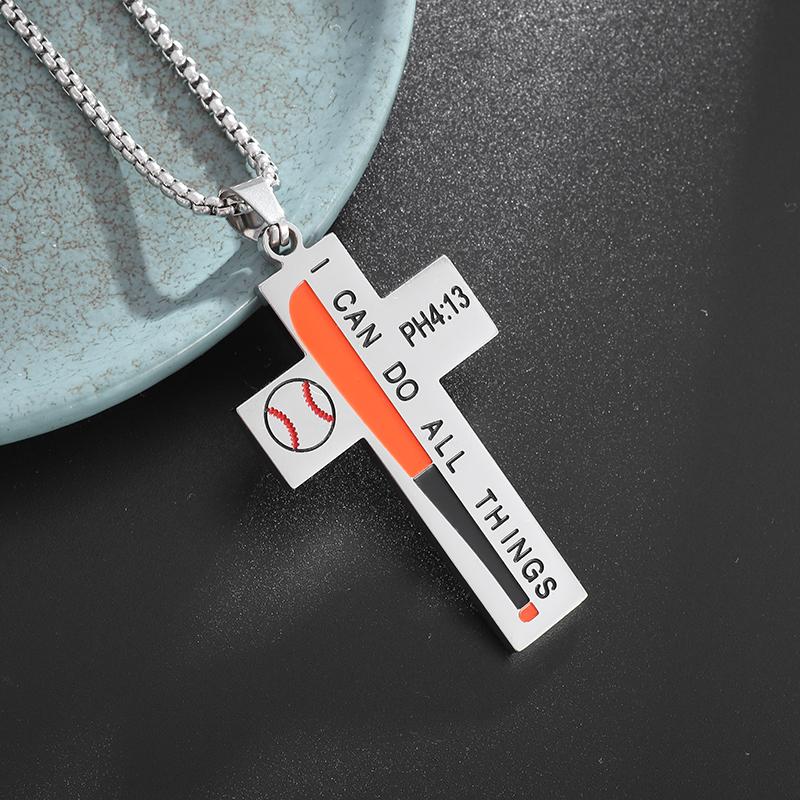 Men s I Can Do All Things Inspirational Cross Pendant Necklace Basketball Baseball Football Sports Scripture Chain Necklace