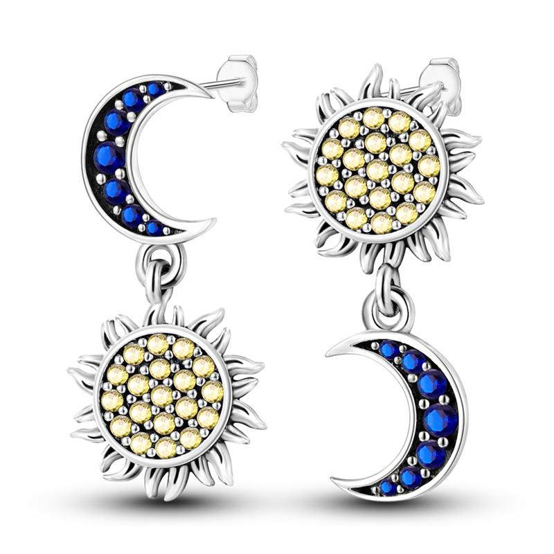 Original Design Hoop Earrings For Women 925 Silver Colorful Zircon Star Moon Series Elegant Jewelry DIY Making