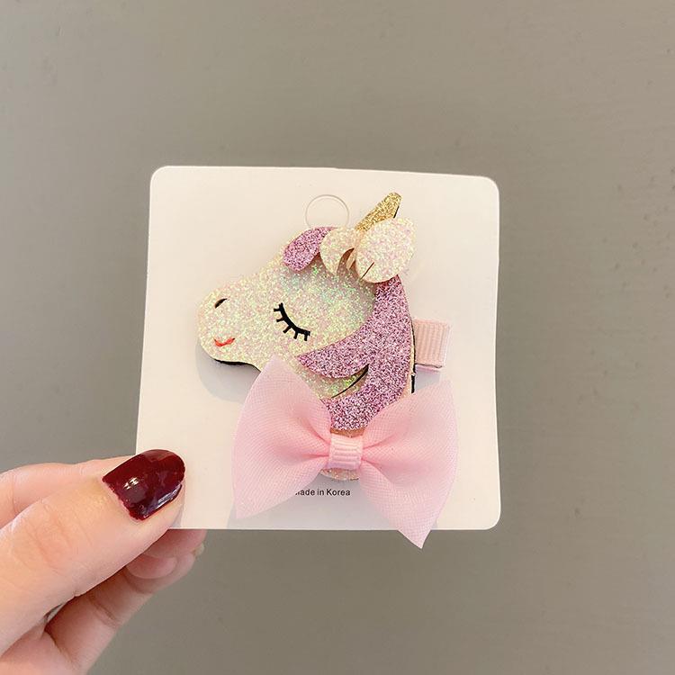 Korean Sparkly Cartoon Hair Clips for Girls - Unicorn & Bee Designs