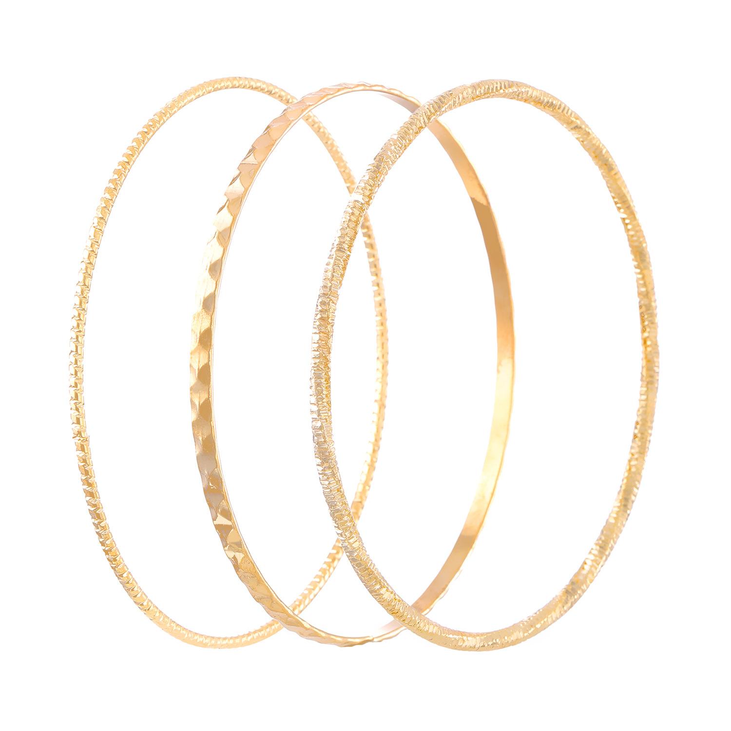 3pcs Set Gold Color Classic Simple Fold Wear Plain Circle Hammering Pattern Bangles for Women Charm Jewelry Set Accessory Gift золотой