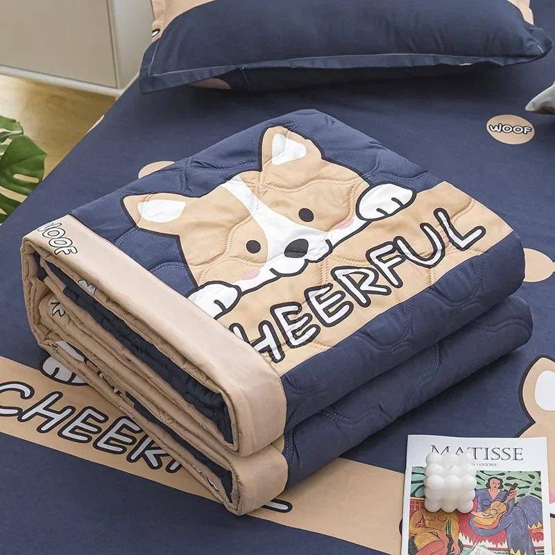 Daisy Printed Quilted Summer Quilt Soft Breathable Single Double Blanket Washable Thin Comforter with Pillowcase
