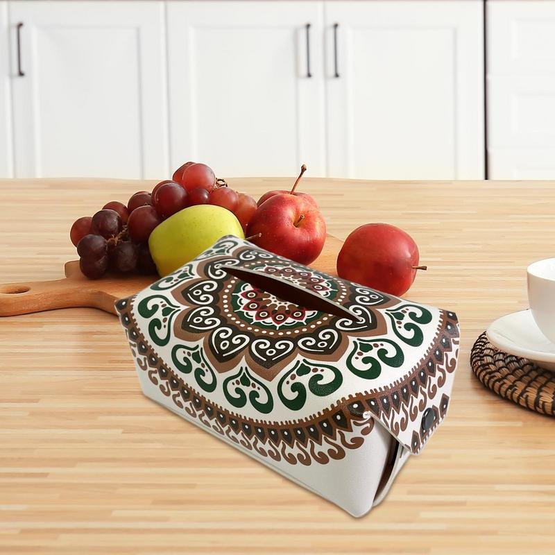 Bohemian Tissue Box Cover PU Leather Rectangular Bohemian Car Tissue Bag Waterproof Tissue Holder Foldable For Home Workplace