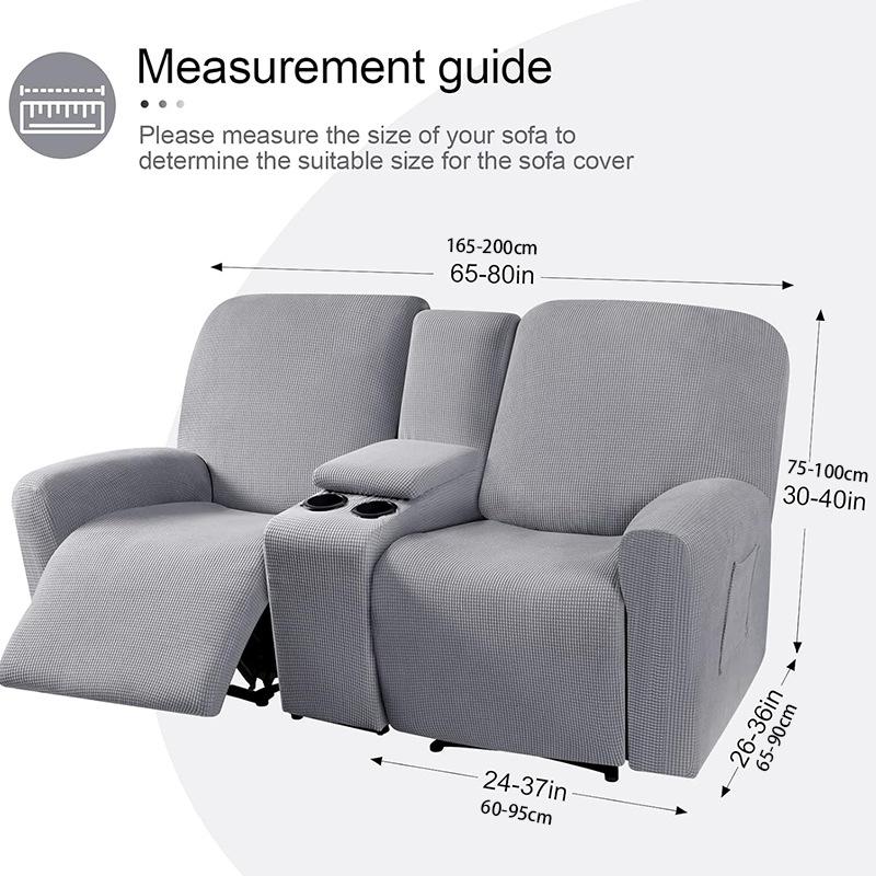 Solid Color Recliner Covers All-inclusive Loveseat Center Console Sofa Covers Elastic 2Seater Couch Slipcovers with Cup Holder