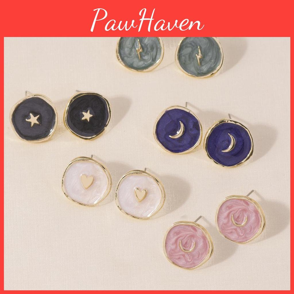 Geometric Heart Versatile Moon Star Earrings For Women In Colors Multiple